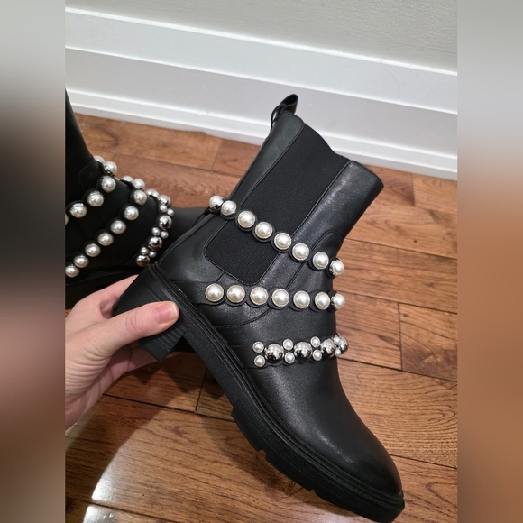 Zara Pearl Strap Black Leather Chelsea Boots Blogger Fav 38 - Picture 15 of 16